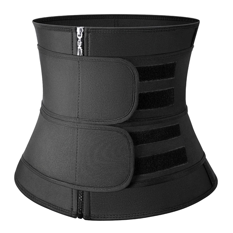 Taillentrainer in Übergröße für Damen – Sport Korsett Gürtel, Bauchweg Mieder, Schweiß-Trimmer für Training & Gewichtsreduktion Kaufschwan® Schwarz - Reißverschluss S