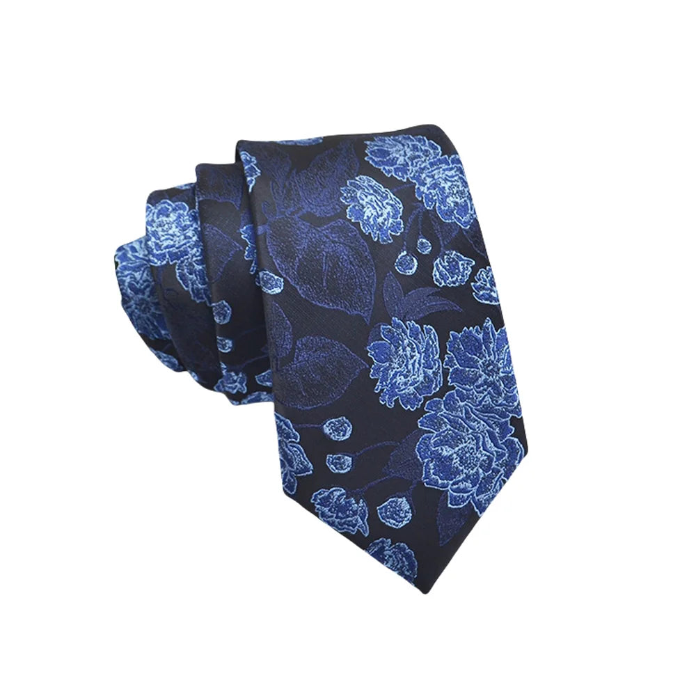 Herren Jacquard-Krawatte 8 cm – Hochwertige Krawatte mit Punkt- & Blumenmuster | Elegantes Accessoire für Business, Büro & Hochzeit Kaufschwan® Dunkelblau mit Blumenmotiv
