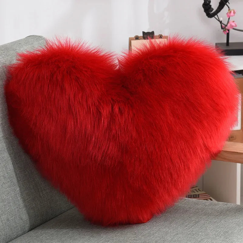 Leichtes Herzförmiges Flauschiges Sofa-Kissen | PP Baumwoll Plüschkissen | Lebendige Wohnzimmerdekoration Kaufschwan® Rot 40x50cm