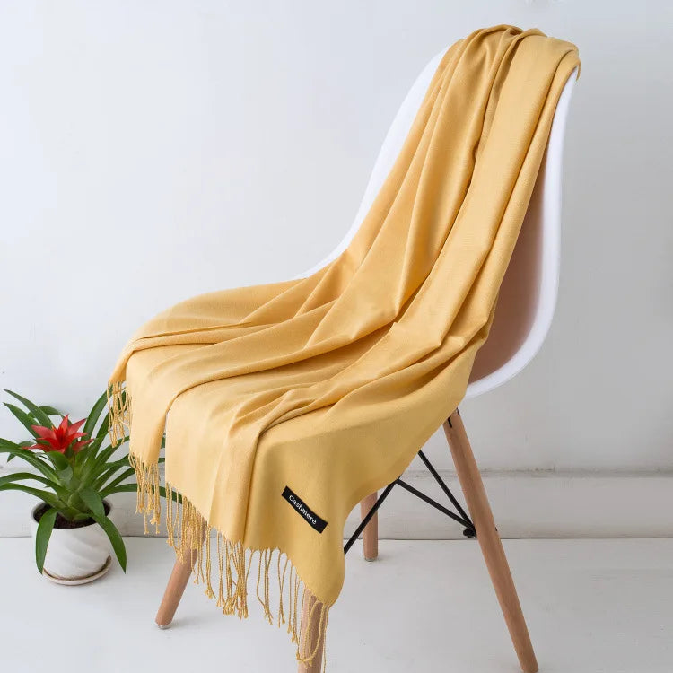 Damen Pashmina Schal | Weich wie Kaschmir | Warmer Winter Schal, Reise- & Büro-Accessoire Kaufschwan® Gelb 70x200CM
