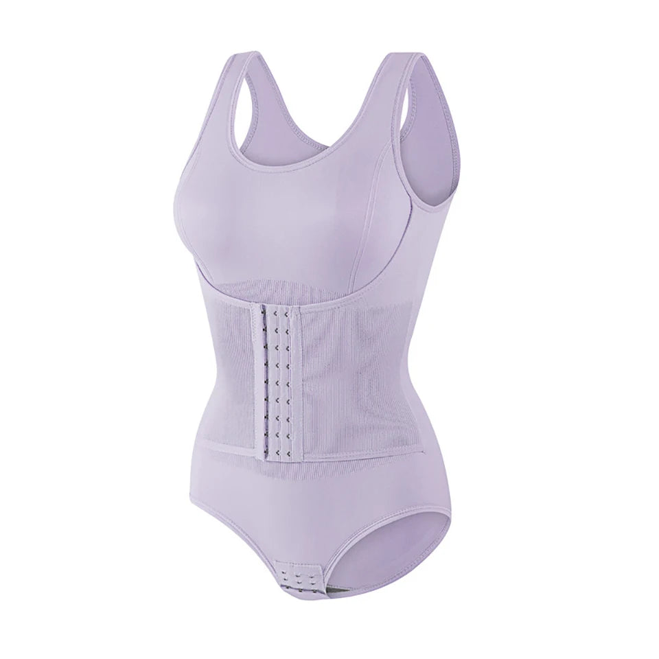 Damen Bodysuit Shapewear mit Reißverschluss & Gürtel – Figurformende Faja, Bauchweg Korsett & Taillentrainer Kaufschwan® Lila M