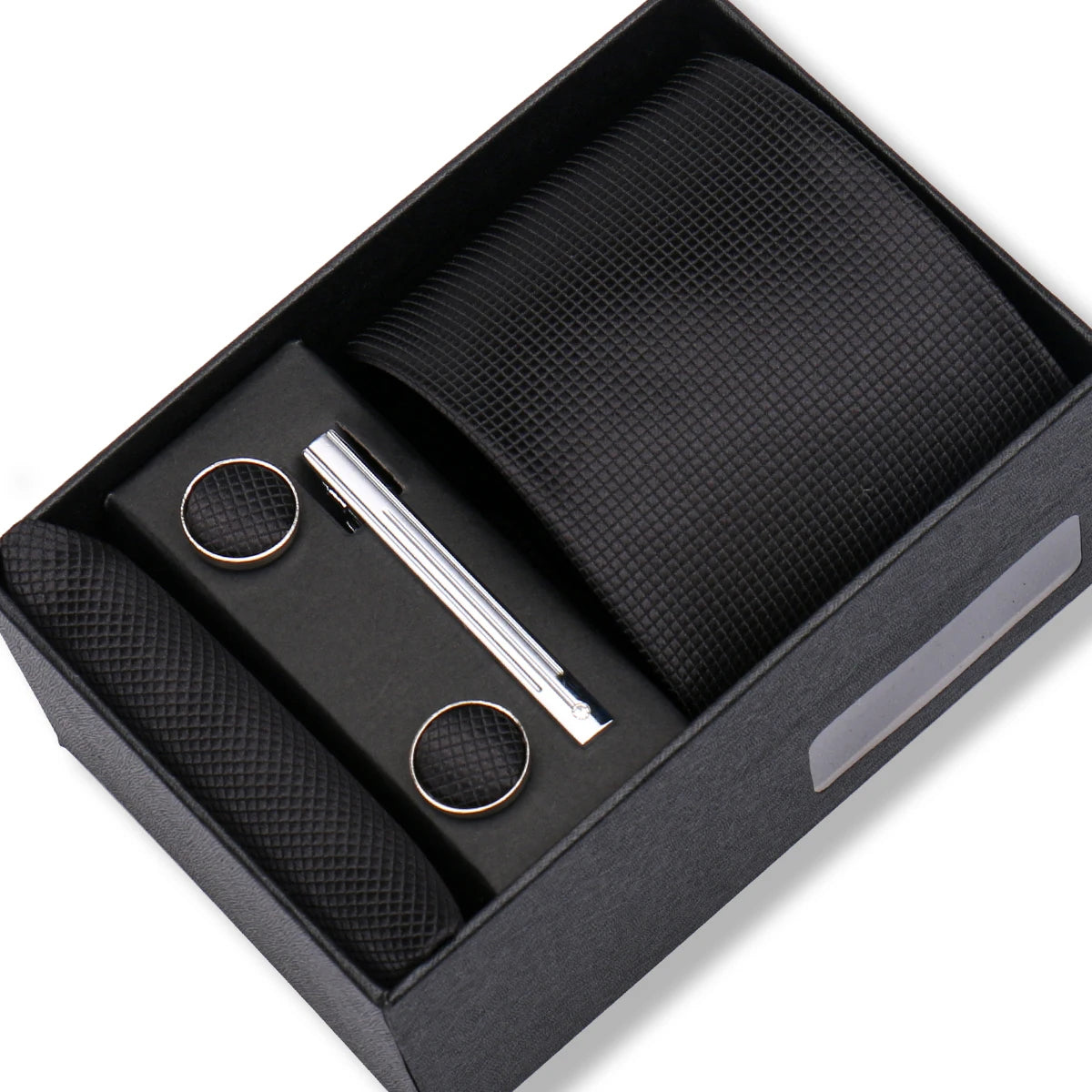 Herren Jacquard-Krawatten-Set 8 cm – Elegante Krawatte mit Einstecktuch, Manschettenknöpfen & Krawattenklammer | Luxus-Geschenkbox für Hochzeit & Business