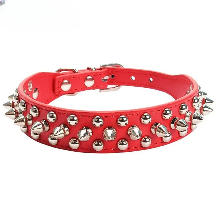 PU Leder Hundehalsband mit Nieten Punk Stil Verstellbares Halsband für Kleine Hunde Katzen Kaufschwan® Rot XS