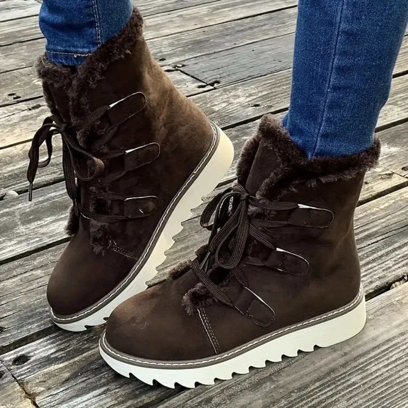 Damen Winter Schneestiefel – Wasserdichte Mittelhohe Schnürstiefel | Wärmeisolierte Outdoor Schuhe mit Kunstfell Futter & Rutschfester Sohle