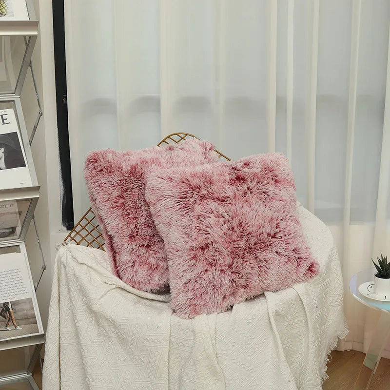 Luxuriöser Kunstfell Kissenbezug | Super Weich Flauschiger Bezug für Sofa, Bett, Stuhl & Wohnzimmer Dekor Kaufschwan® Dunkelrosa 45x45cm