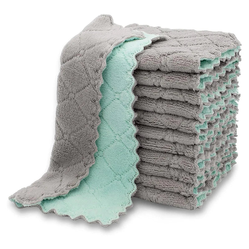 5/10 Stück Doppellagige Mikrofaser Handtücher – Super Saugfähige Coral Fleece Reinigungstücher | Ölabweisende Küchenlappen & Scheuertücher Kaufschwan® Grün/Grau 1 Stück