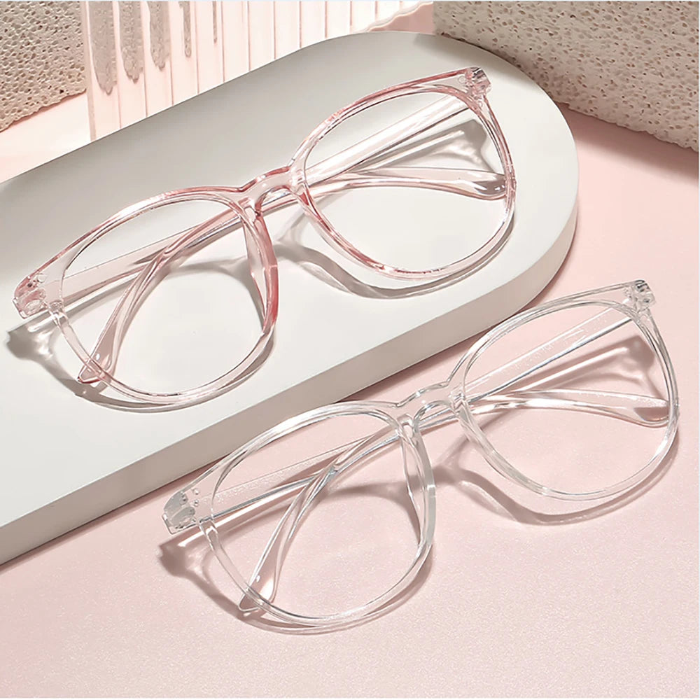 Transparent Large Frame Computer Glasses Women Round Anti Blue Light Optical Spectacle Flat Lens Eye Protection Plain Glasses Kaufschwan®