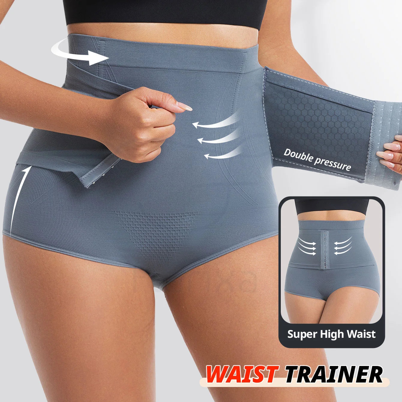 Nahtlose Damen Taillenformer Miederhose – Hohe Taille, Starke Kompression, Bauchweg Shapewear Body Shaper Kaufschwan® Grau M