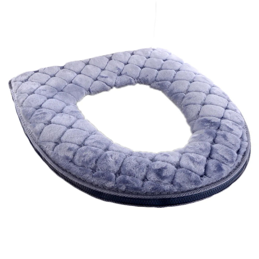 Weiche WC-Sitzauflage – Warmer Plüsch-Toilettensitzbezug für Winter | Waschbarer O-förmiger WC-Deckel (37cm × 44cm) Kaufschwan® Grau