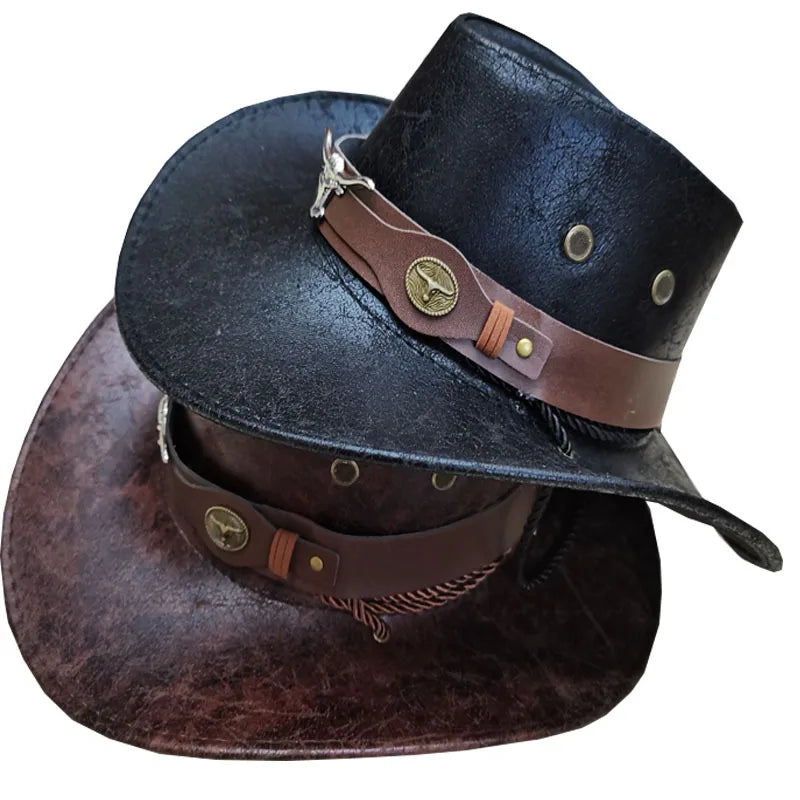 Kunstleder Western Cowboy Hut für Damen & Herren – Vintage Gentleman Dress Hat, Panama Cowgirl Jazz Cap, Klassischer Sombrero Kaufschwan®