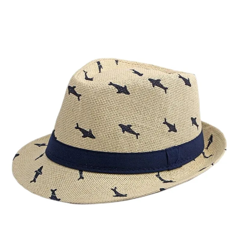 Retro Sonnenhut – Britischer Top Hat Stil, Geometrischer Strohhut mit Gürtel, Unisex Strand & Partner Fedoras
