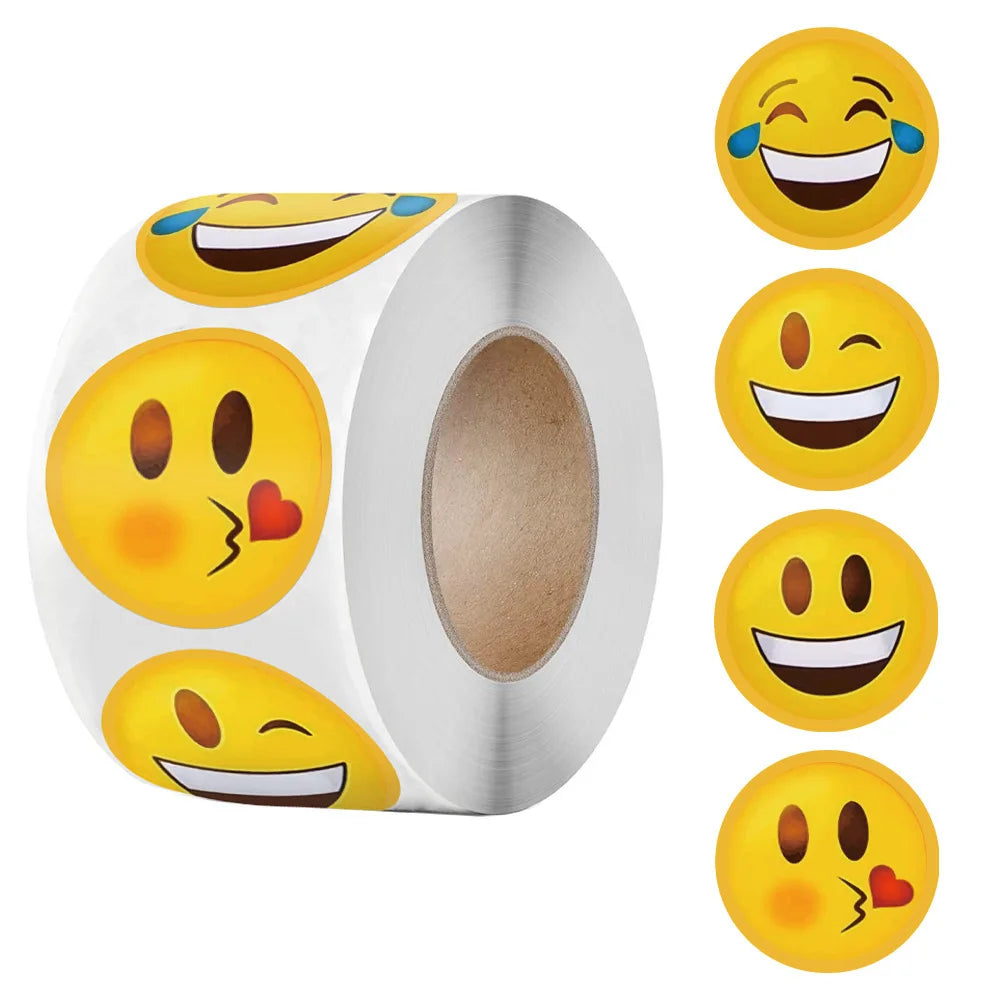 500 Stück/Rolle Lustige Cartoon-Smiley-Aufkleber – 8 Designs | 2,5 cm Runde Belohnungs-Sticker für Kinder | DIY, Geschenke & Dekoration