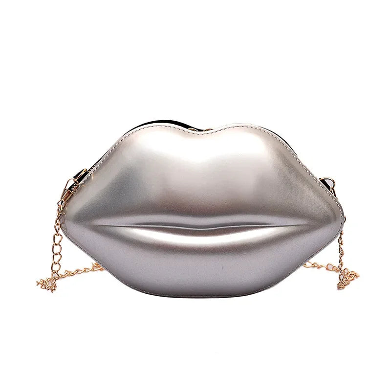 Lippen Design Schultertasche – Luxus Designer-inspirierte Damen Messenger & Handtasche | Einfarbige Zipper Umhängetasche Kaufschwan® Silber