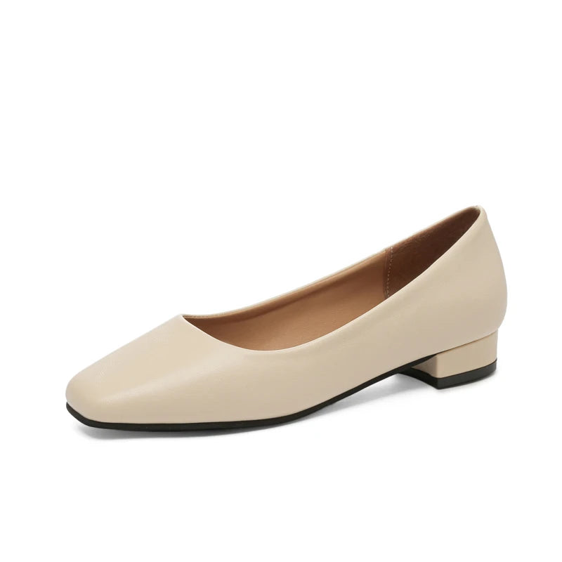 Damen Business-Pumps mit Quadratischer Spitze – Elegante Flache Schuhe mit Niedrigem Absatz | Büro- und Karriereschuhe für Frühjahr & Herbst Kaufschwan® Beige 39