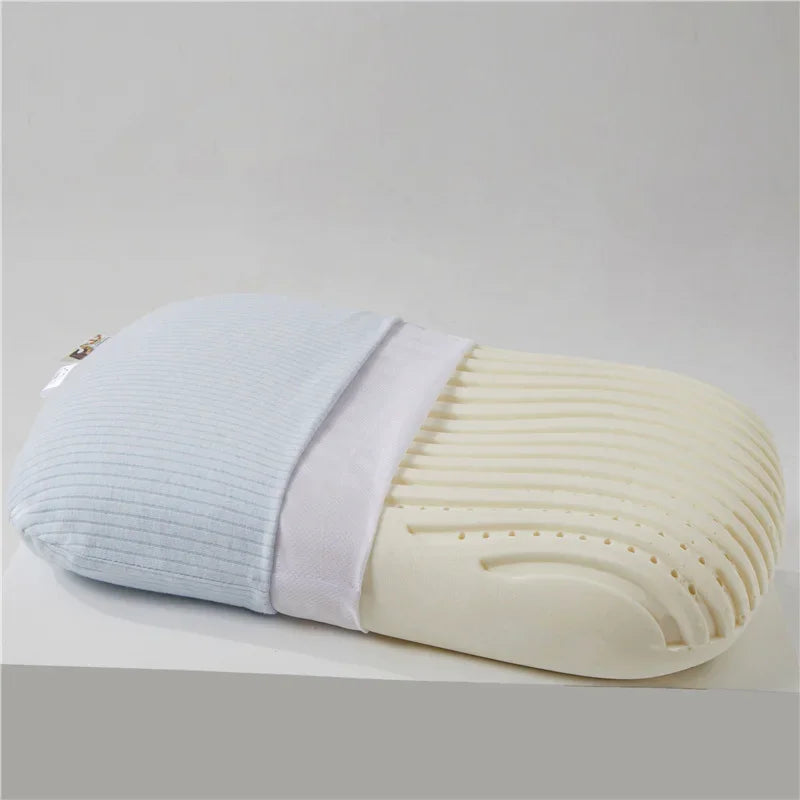 Natürliches Latex Kissen mit Baumwollbezug – Weiches Orthopädisches Nackenkissen für Seiten-, Rücken- & Bauchschläfer Kaufschwan® Blau 60X38X10CM