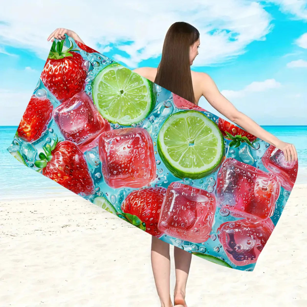 Großes Strandtuch mit Früchte-Print – Ultrafeines Mikrofaser Handtuch | Schnell Trocknend & Saugfähig für Strand, Urlaub & Camping