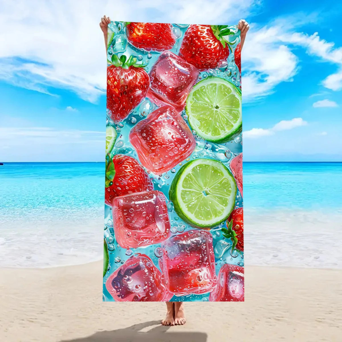 Großes Strandtuch mit Früchte-Print – Ultrafeines Mikrofaser Handtuch | Schnell Trocknend & Saugfähig für Strand, Urlaub & Camping