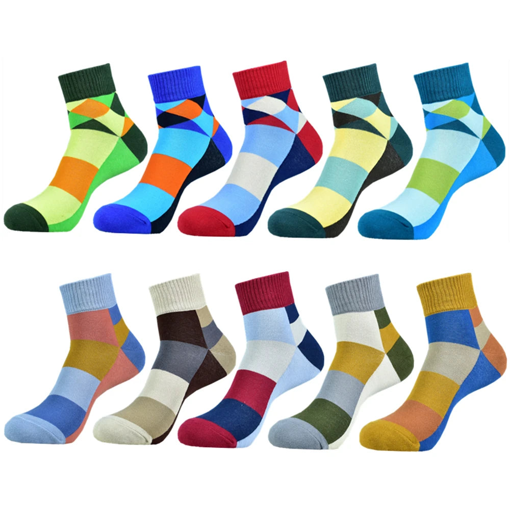 5 Paare Herren Frühling/Sommer Baumwolle Mehrfarbige Kurze Bootssocken | Hochwertige Modische Innovative Kurzsocken Kaufschwan® Bunt 3 - 10 Paare EU (40-46)