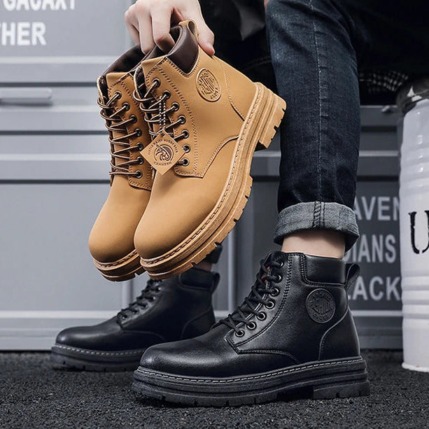 Herren Herbst-Stiefel – Modische Hohe Motorrad-Lederschuhe | Bequeme Outdoor-Schnürstiefel für Freizeit & Alltag Kaufschwan®