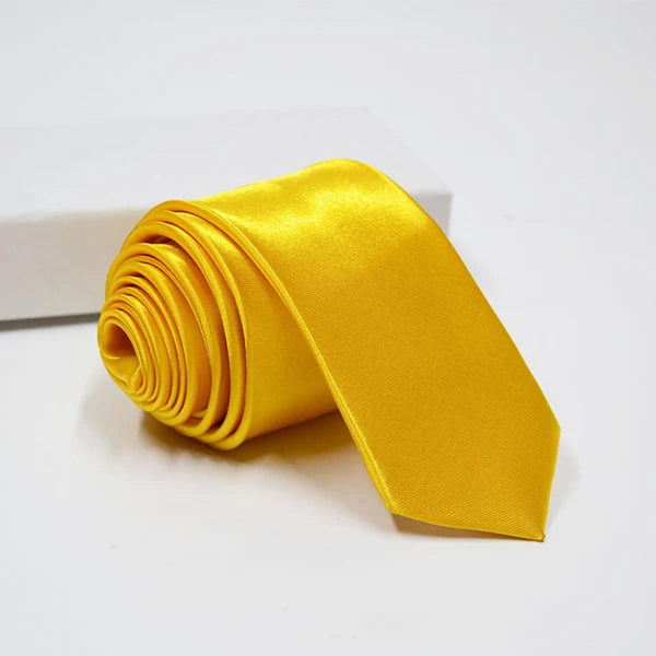 Herren Schmale Krawatte – 38 Farben Polyester-Krawatte | Elegante Einfarbige Cravate für Business, Büro & Formelle Anlässe Kaufschwan® Gelb-Gold