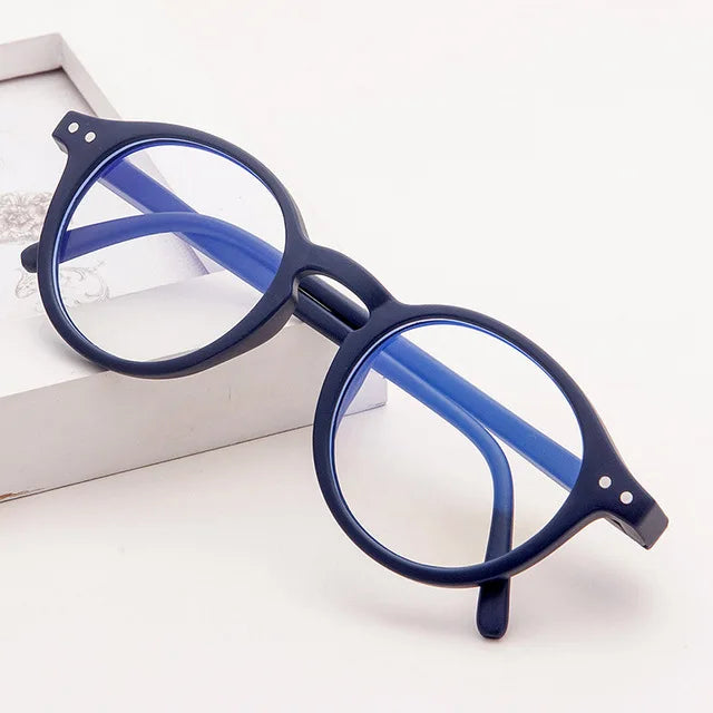 Fashion Kids Anti-blue Light Glasses Vintage Round Frame Boys Girls Computer Glasses Protection Eyeglasses Plain Glasses Kaufschwan® navy blue