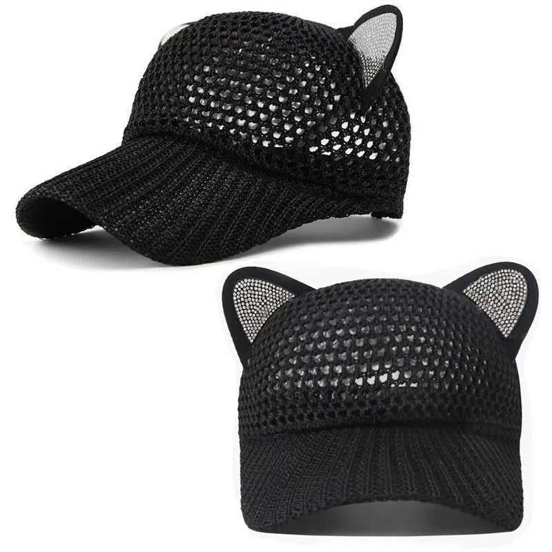 Sommer Damen Niedliche Katzenohren Mesh Baseballkappe | Verstellbarer Sonnenschutz Hut Kaufschwan®