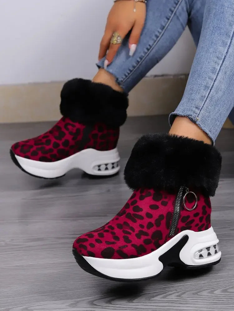 Damen Plateau Schneestiefel – Dicksohlige Winter Stiefeletten aus Kunst-Wildleder | Rutschfeste Knöchelstiefel mit Kunstfellfutter Größe 43