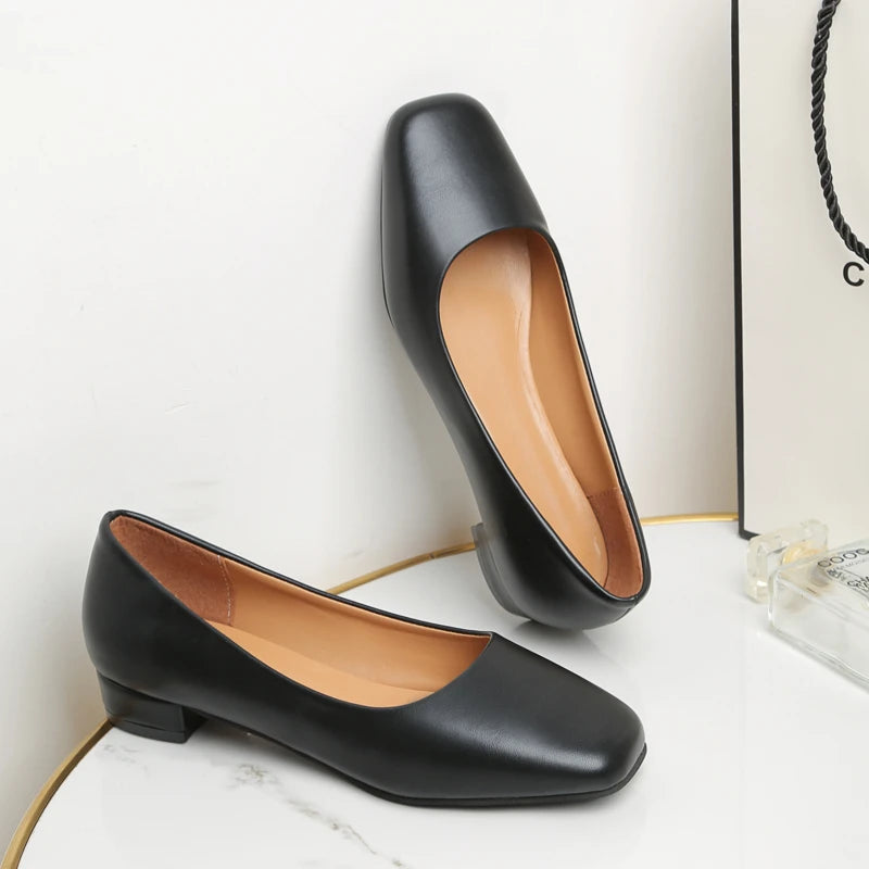 Damen Business-Pumps mit Quadratischer Spitze – Elegante Flache Schuhe mit Niedrigem Absatz | Büro- und Karriereschuhe für Frühjahr & Herbst Kaufschwan®