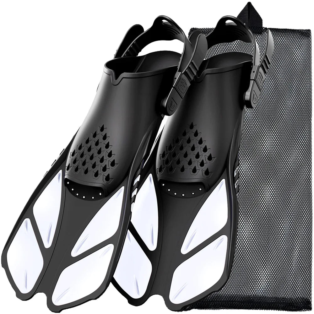 Schnorchelflossen mit verstellbaren Schnallen | Kurze Silikon Schwimmflossen | Offene Ferse Tauchschuhe für Erwachsene Herren & Damen Kaufschwan® Weiß S/M
