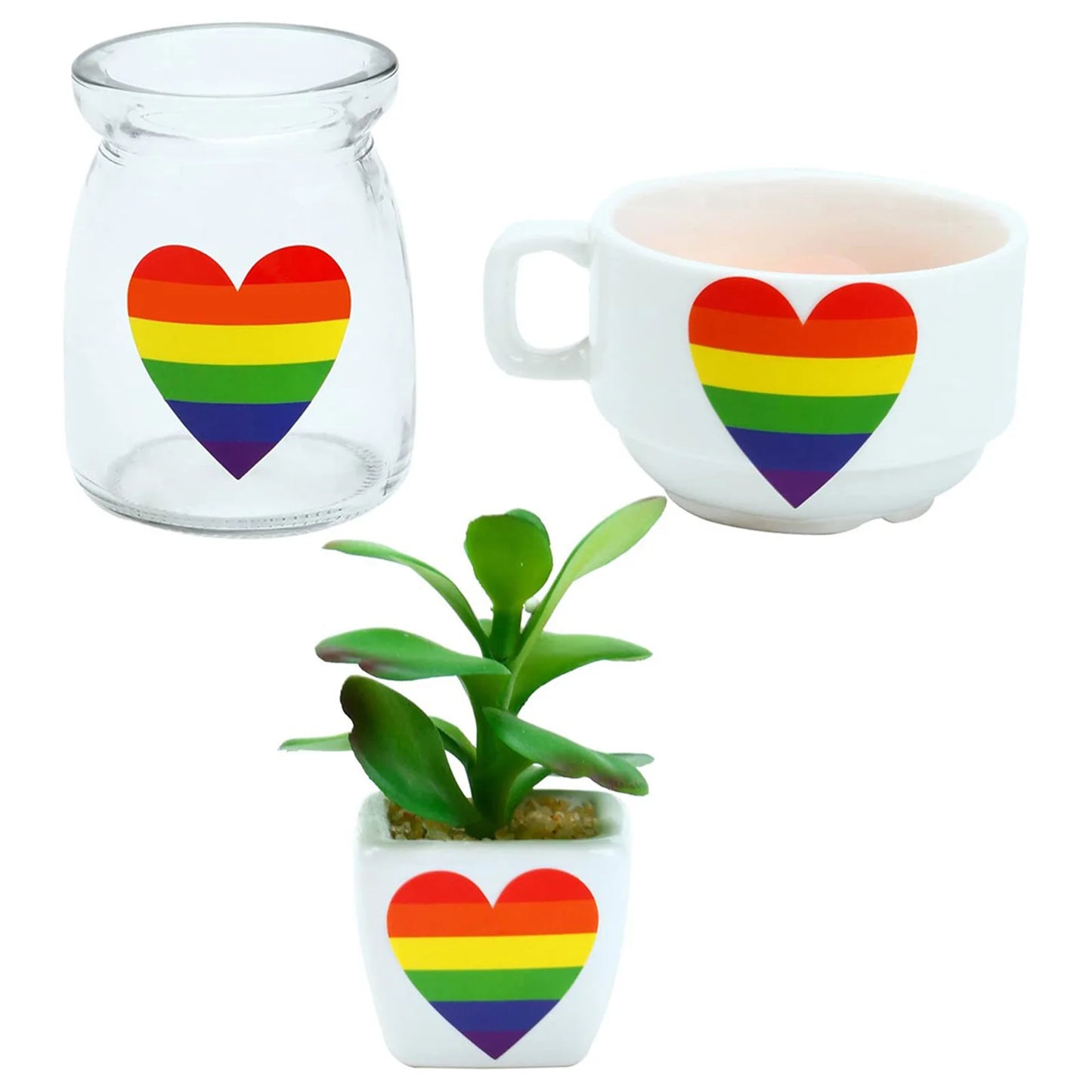 500 Stück Pride Aufkleber – Regenbogen Herz & Quadrat Etiketten | 3,8cm/2,5cm Klebeaufkleber für Tasse, Tasche, Vase & DIY-Dekoration