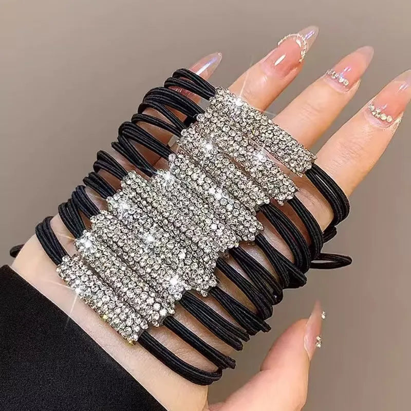 10 Stück Strass Haargummis | Hoch Elastische Haarringe | Damen & Mädchen Mode Haaraccessoires Kaufschwan®