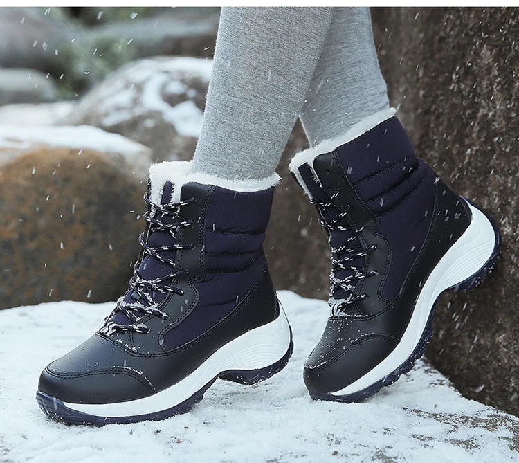 Damen Schneestiefel – Winter Plateau Schuhe | Warme Kunstfell Gefütterte Flache Stiefel für Damen | Bequeme Winter Schuhe