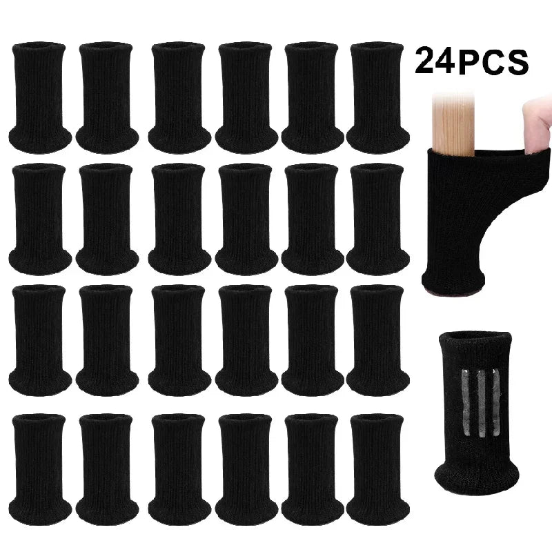 24 Stück Mehrfarbige Gestrickte Silikon Stuhlbein Socken – Anti-Rutsch Möbelbeinüberzüge für Bodenschutz | Verhindern Kratzer & Reduzieren Geräusche Kaufschwan® Schwarz