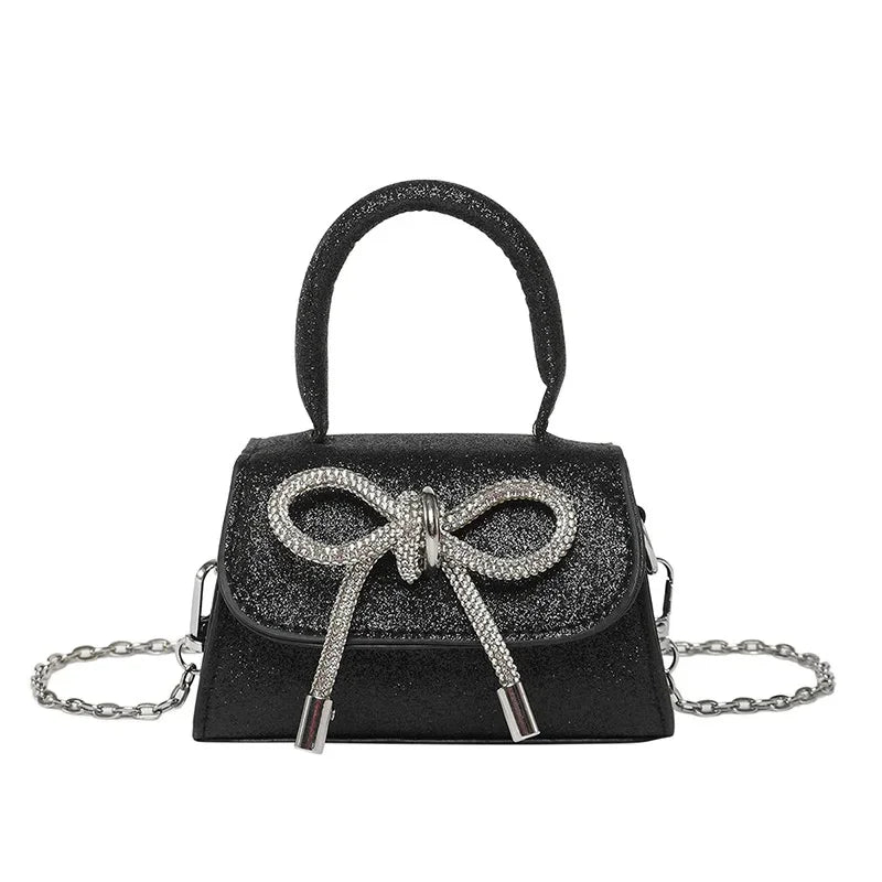 Bunte Schultertasche mit Schmetterlingsknoten – PU Leder Crossbody Ketten-Satchel & Handtasche für Damen