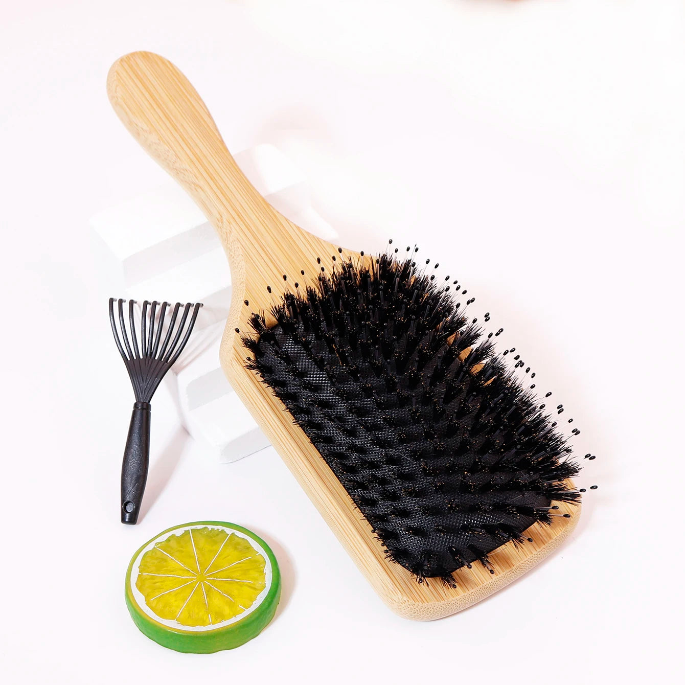 2 Stück Haarbürste mit Borsten & Rake-Kamm – Luftkissen Massagebürste für Glänzendes, Glattes Haar | Perückenfreundliches Styling-Set