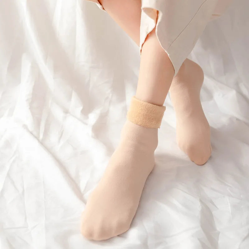 Damen Winter Warme Kurzsocken | Dicke Thermo Kaschmir Wolle Nylon Samt | Gemütliche Haus- & Stiefelsocken (1–20 Paar) Kaufschwan® Beige 10 Paare