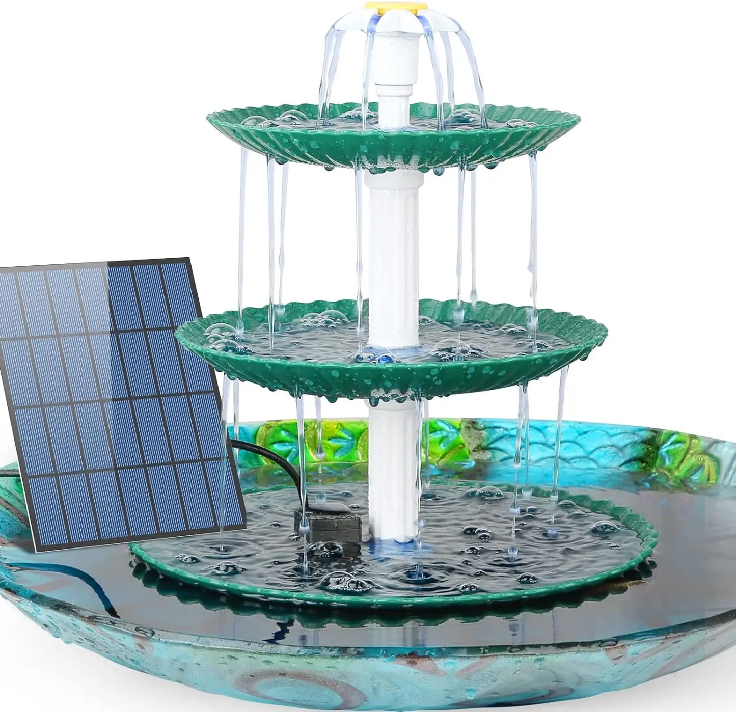 3-Stufiges Vogelbad mit 3,5W Solarpumpe – DIY Solar-Brunnen | Abnehmbares Wasserspiel für Garten & Dekoration Kaufschwan®