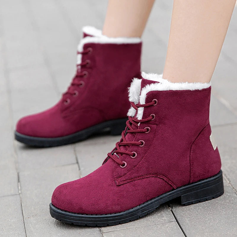 Damen Schneestiefel – Flache Plateau Winter Schuhe | Warme Kunstfell Gefütterte Plüsch Stiefel für Damen | Bequeme Winter Schuhe