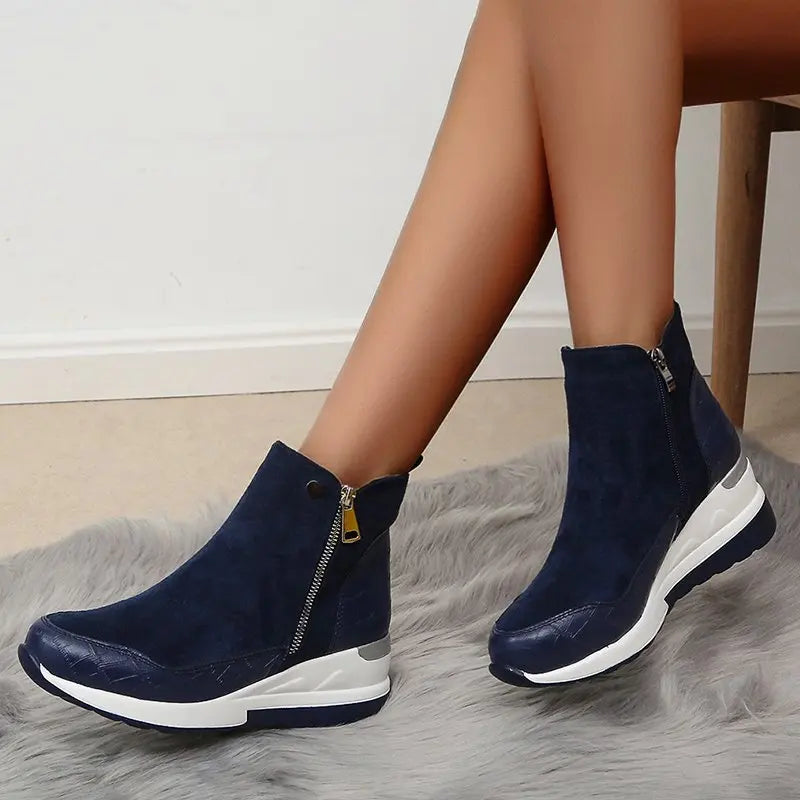 Damen Winterstiefel – Modische Plateau Knöchelstiefel | Warme Kunstfell Gefütterte Keilabsatz Schneestiefel für Damen & Mädchen
