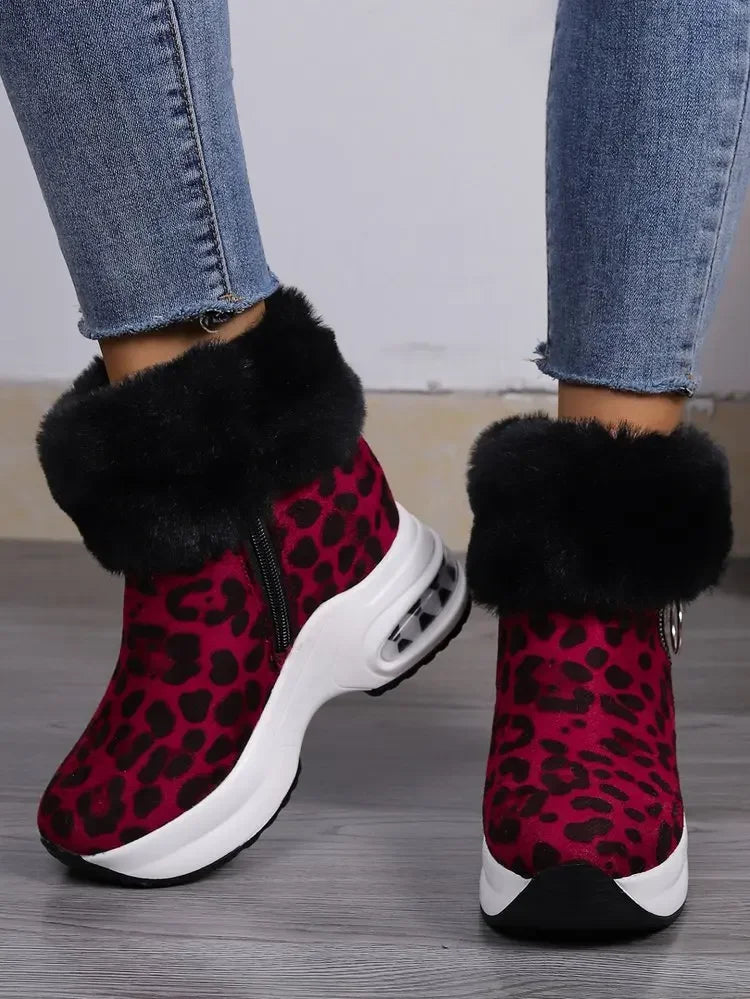 Damen Plateau Schneestiefel – Dicksohlige Winter Stiefeletten aus Kunst-Wildleder | Rutschfeste Knöchelstiefel mit Kunstfellfutter Größe 43