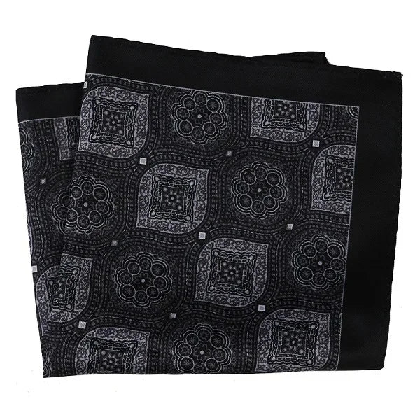 Großes 30×30CM Herren Einstecktuch – Mehrfarbig Bedruckt mit Blumen-, Paisley-, Hahnentritt- & Geometrischem Muster Kaufschwan® Schwarz-Grau kariert