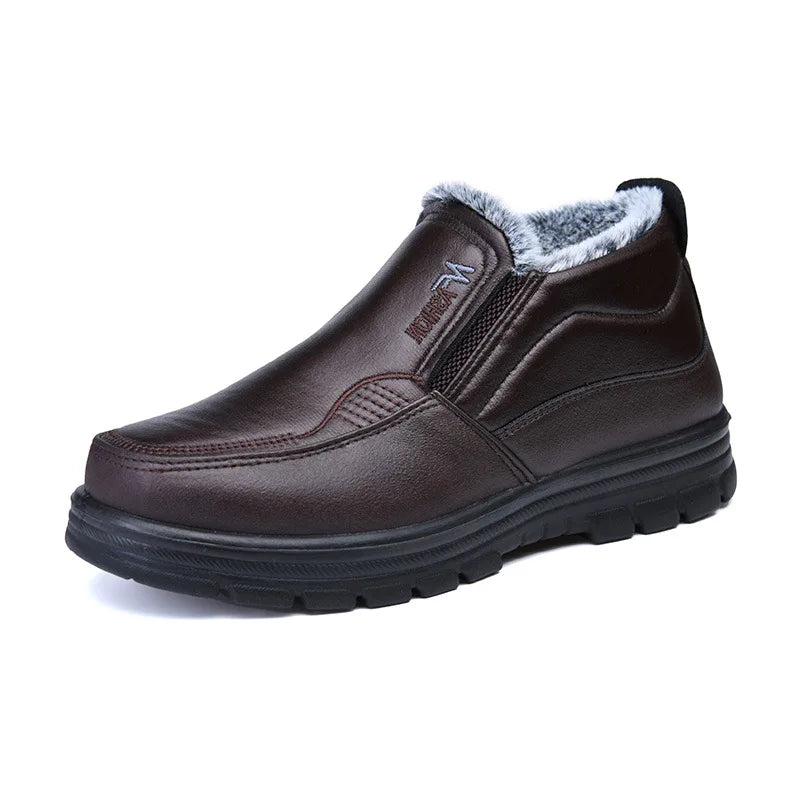 Herren Winterstiefel aus Leder – Wasserdicht & Rutschfest | Gefütterte Warme Baumwoll-Stiefeletten für Arbeit & Outdoor Kaufschwan®