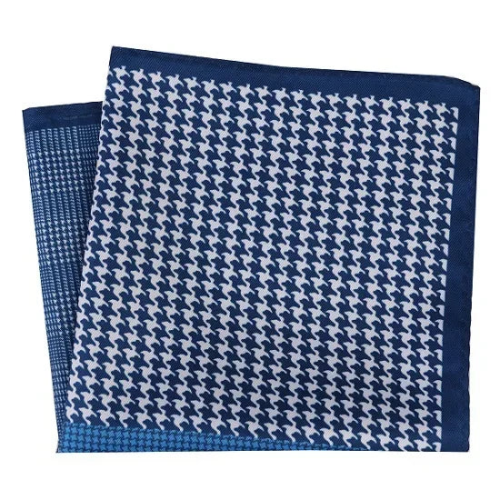 Großes 30×30CM Herren Einstecktuch – Mehrfarbig Bedruckt mit Blumen-, Paisley-, Hahnentritt- & Geometrischem Muster Kaufschwan® Blau mit Karomuster