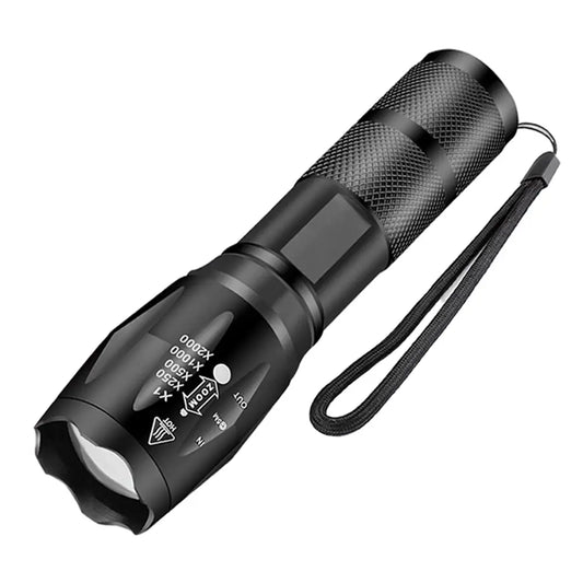Hochleistungs-LED-Taschenlampe – 5-Modi Camping-Lampe | Zoombares, Wasserdichtes Aluminium-Gehäuse, Betrieb mit 3 AAA-Batterien Kaufschwan®