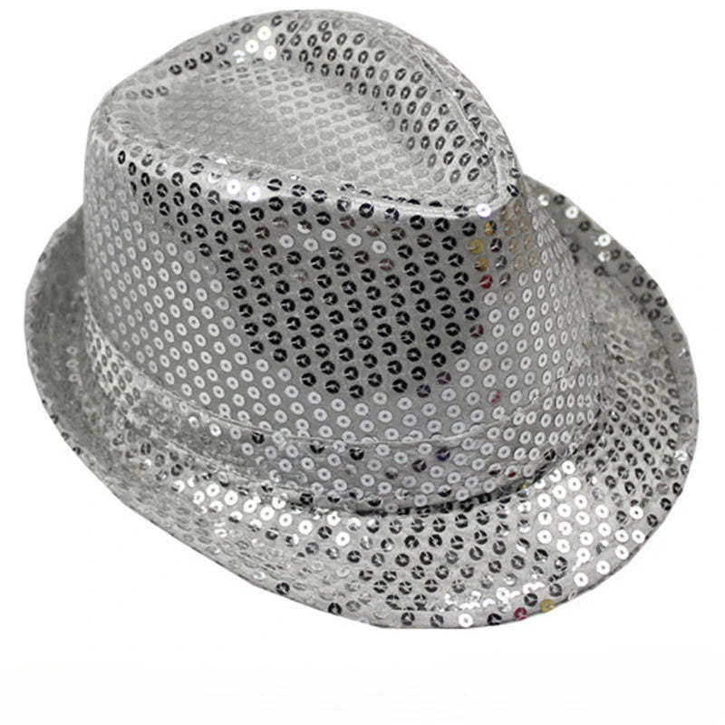 Britischer Top Jazz Hut – Herren & Damen Bühnenhut mit Pailletten, Glänzende Weihnachtsfedora, Party, Eltern-Kind, Halloween