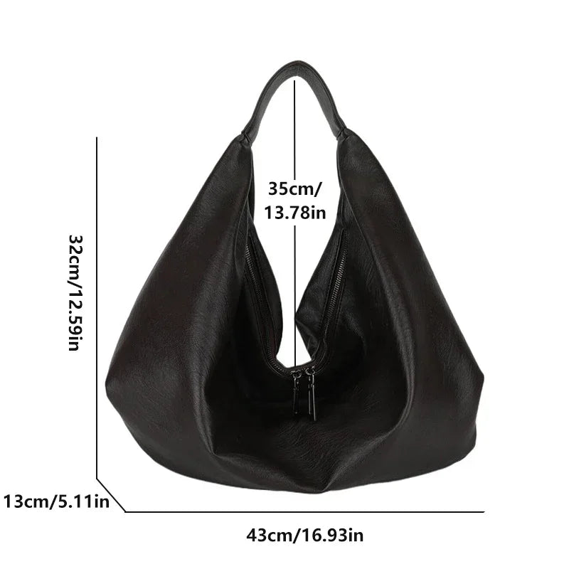 Große Schwarze Schultertasche für Damen – Hobo Shopper Tote | Weiche Leder Umhängetasche für Reisen & Alltag