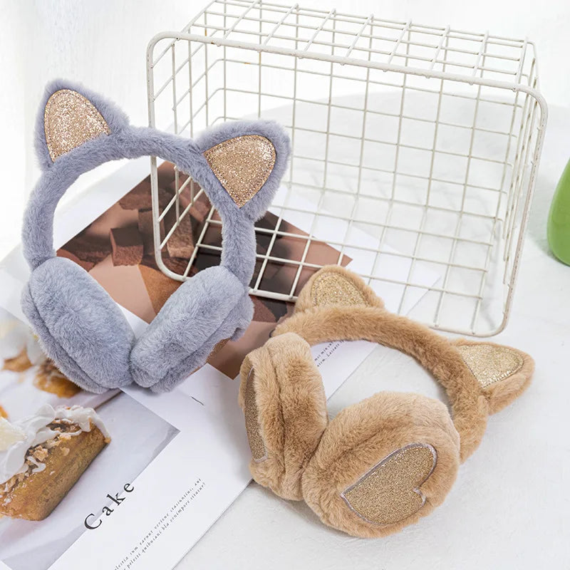 Herbst Winter Plüsch Ohrwärmer mit Katzenohren & Rosa Herz – Thermische Dicke Earmuffs für Kinder & Damen | Süß & Warm Kaufschwan®