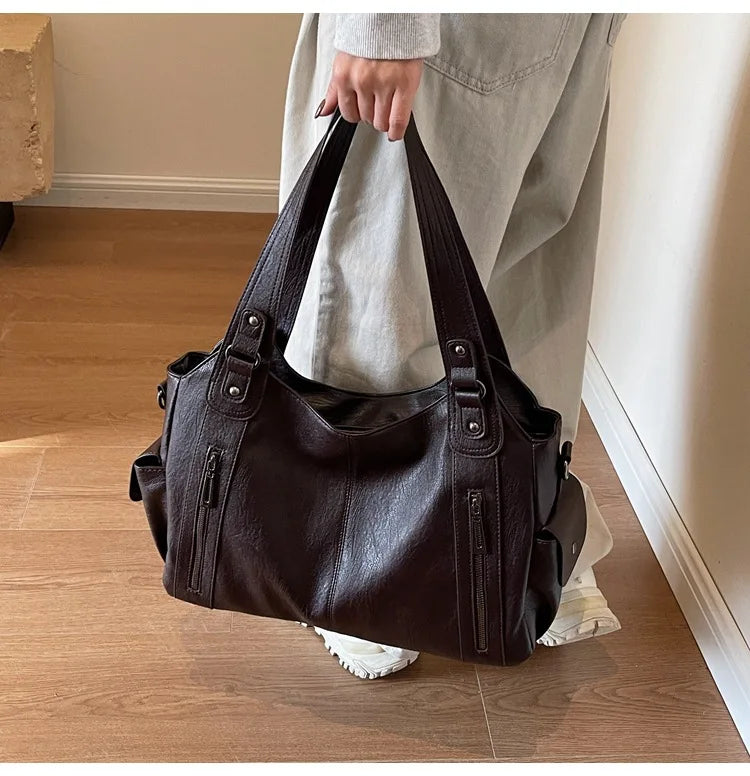 Damen Schultertasche – Hochwertige Kunstleder Handtasche mit Kontrastfarben | Weiches Innenfach & Reißverschluss Kaufschwan®