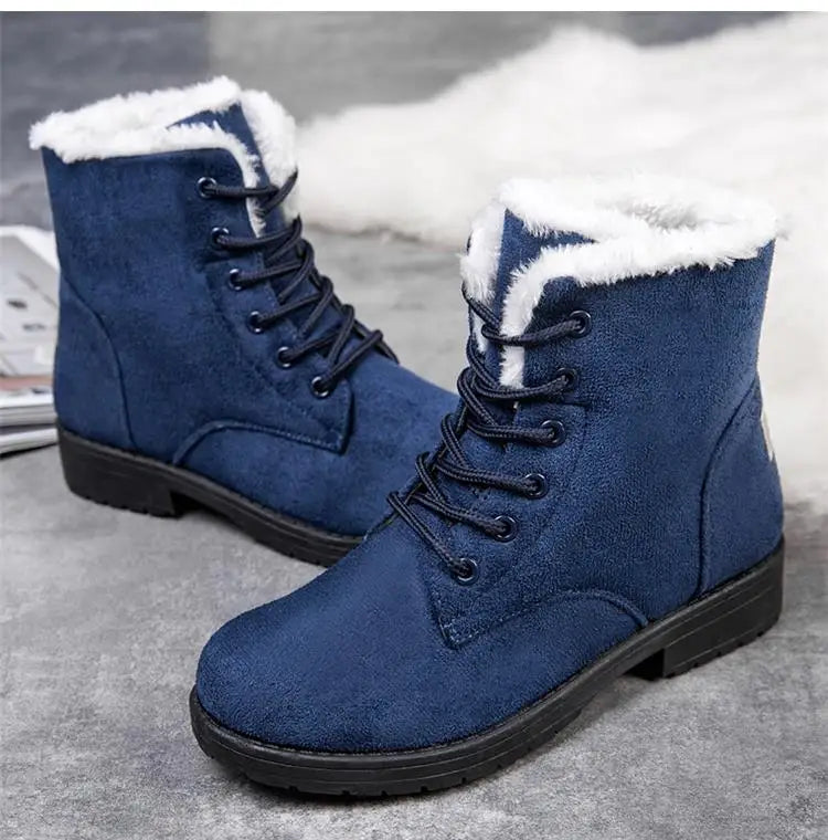 Damen Schneestiefel – Flache Plateau Winter Schuhe | Warme Kunstfell Gefütterte Plüsch Stiefel für Damen | Bequeme Winter Schuhe