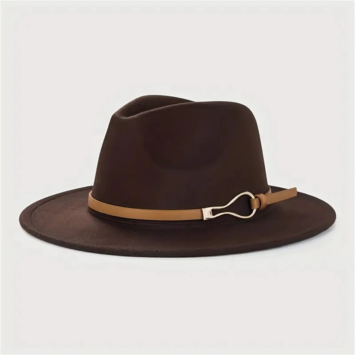 Damen Western Cowboy Hut – Stylischer Flachkrempen-Wollhut mit Leder Schnalle, Jazz-Accessoire für Herren Kaufschwan® Braun 57cm